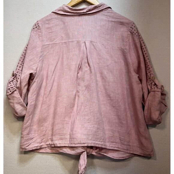 Cherishh Women's Linen Shirt Blouse Tie Hem Size L/XL Pink Roll Tab Sleeve - Picture 2 of 11